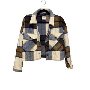 Ci Sono Outerwear Shacket Womens Small Plaid Blue Brown Cabincore Pockets Crop